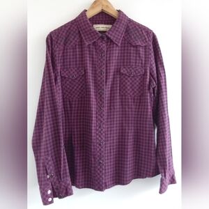 Bit & Bridle Women's Purple & Black Gingham Flannel Shirt, Size L